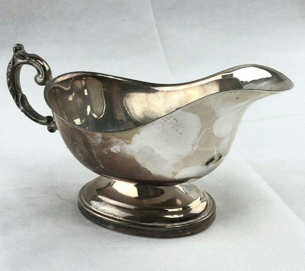 Silver Plated Gravy Boat Unmarked 8" x 3" Ornate Handle Vintage