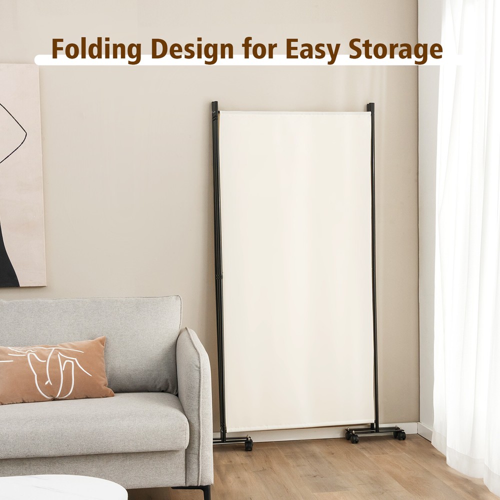 3-Panel Folding Room Divider 6Ft Rolling Privacy Screen w/Lockable Wheels White