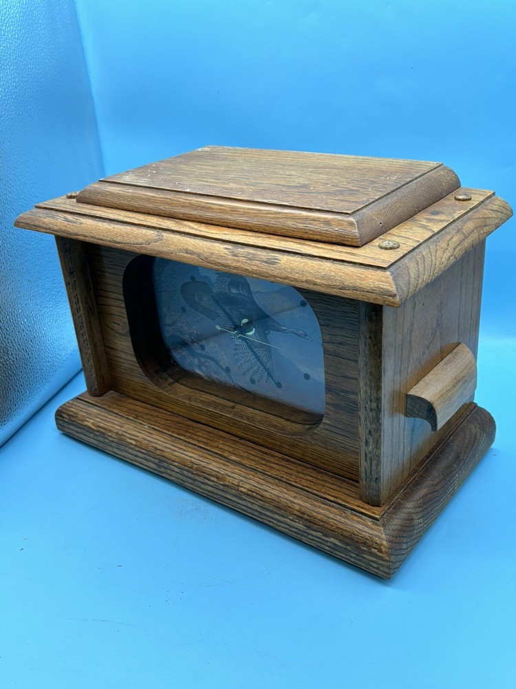 NWTF TURKEY CLOCK HIDDEN WHISKY COMPARTMENT, SOLID OAK ROYAL DOMAIN SERIES #76