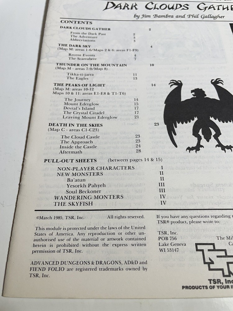 Dark Clouds Gather Advanced Dungeons And Dragons Module UK7 9151 1985 TSR