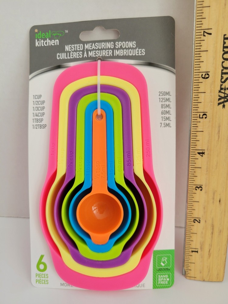 Ideal Kitchen Nested 6 pcs Measuring Cups & Spoons Set Multi-Color Plastic NEW