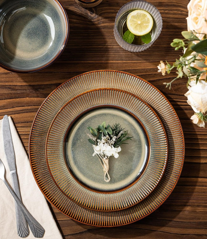 12-Piece Stoneware Dinnerware Set for 4 - Scratch Resistant, Mocha