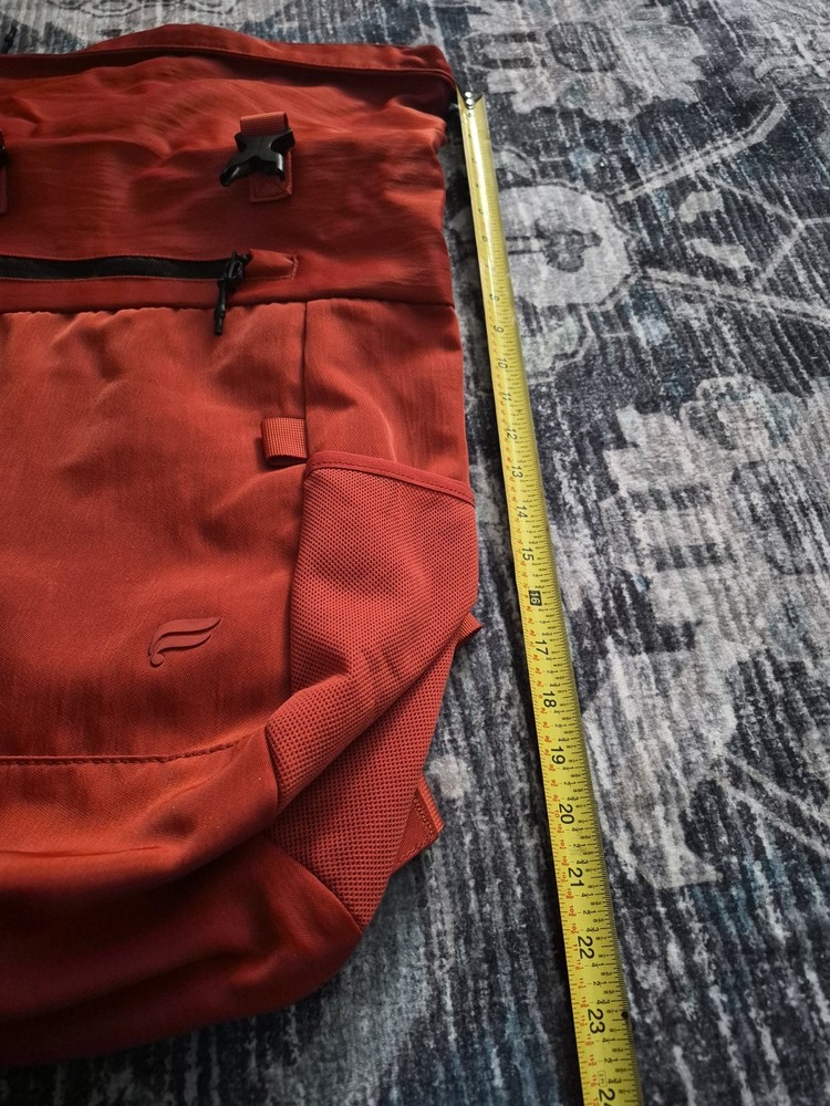 Fabletics "The Only Backpack" Orange Nylon NWOT Multiple Pockets Roll Down Top