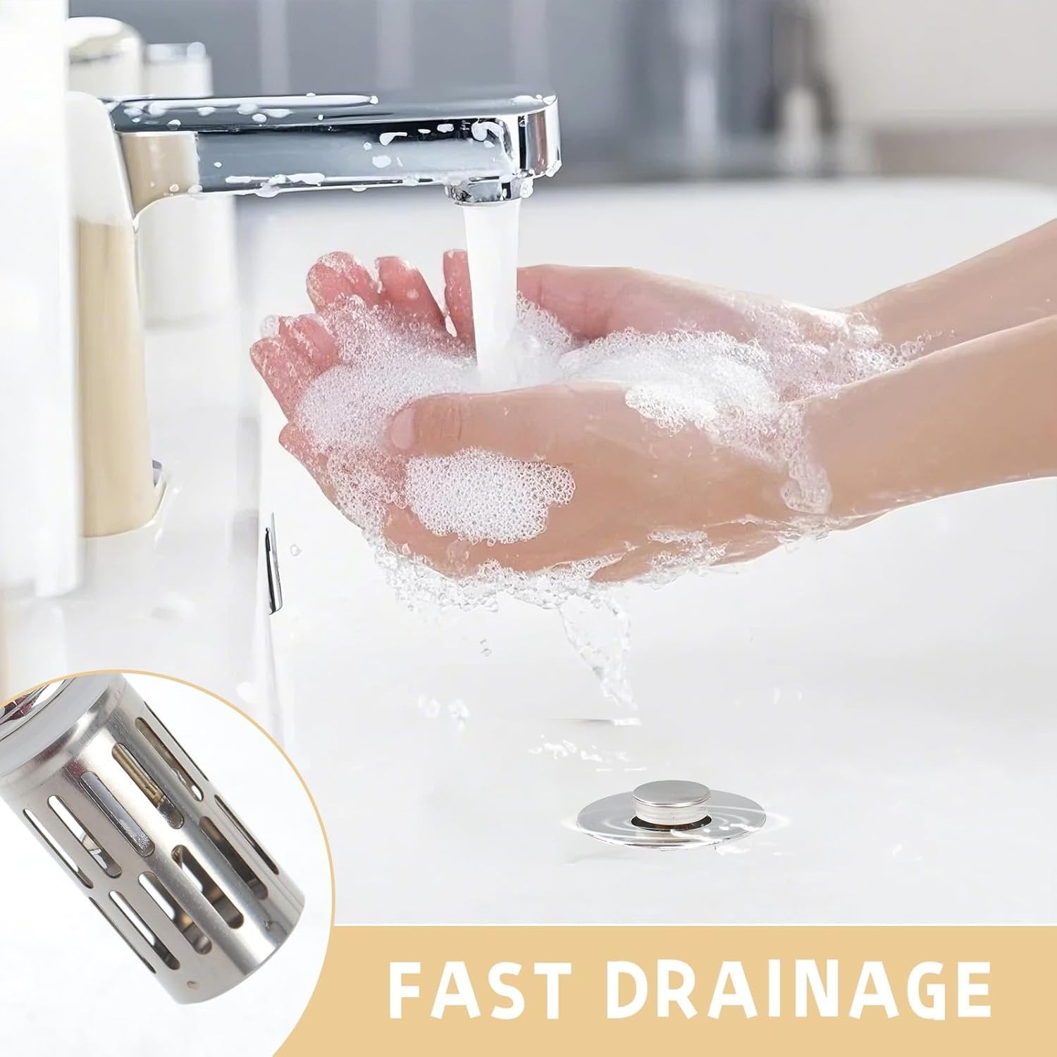 3-in-1 Bathroom Sink Plug - Rebound Pop-Up Drain Filter & Washbasin Core