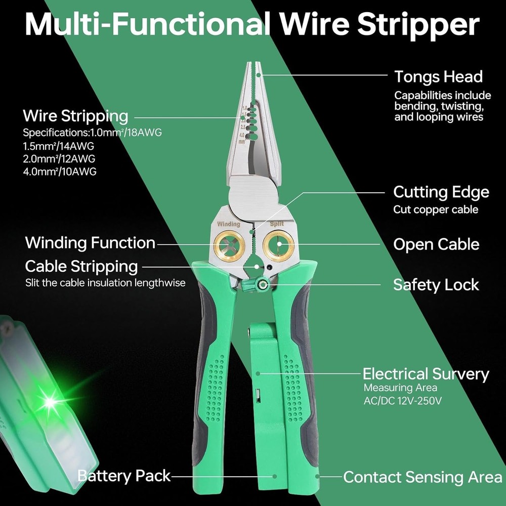 8 in 1 Wire Stripper with Voltage Tester, Wire Stripper Pliers Multi-Function El