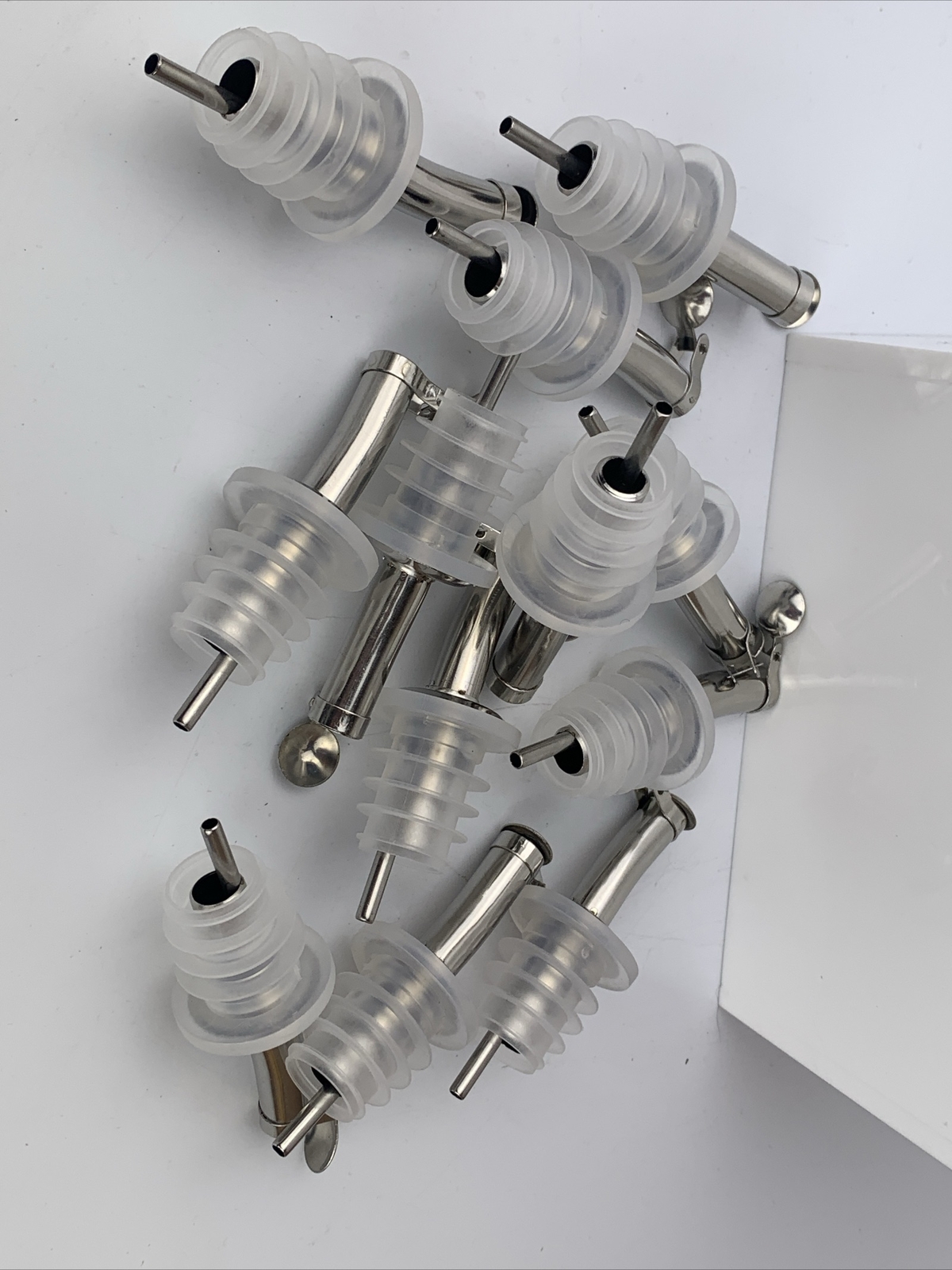 Anytime Bar Supplies Pourers Stainless Steel 12 Pack Flip Top Clear Cork AMP380A