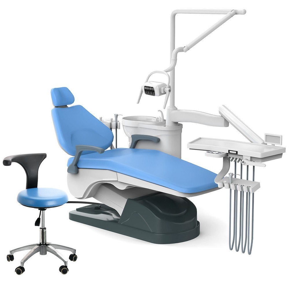 FDA Dental Unit Chair Computer Controlled DC Motor Hard Leather w/Dentist Stool