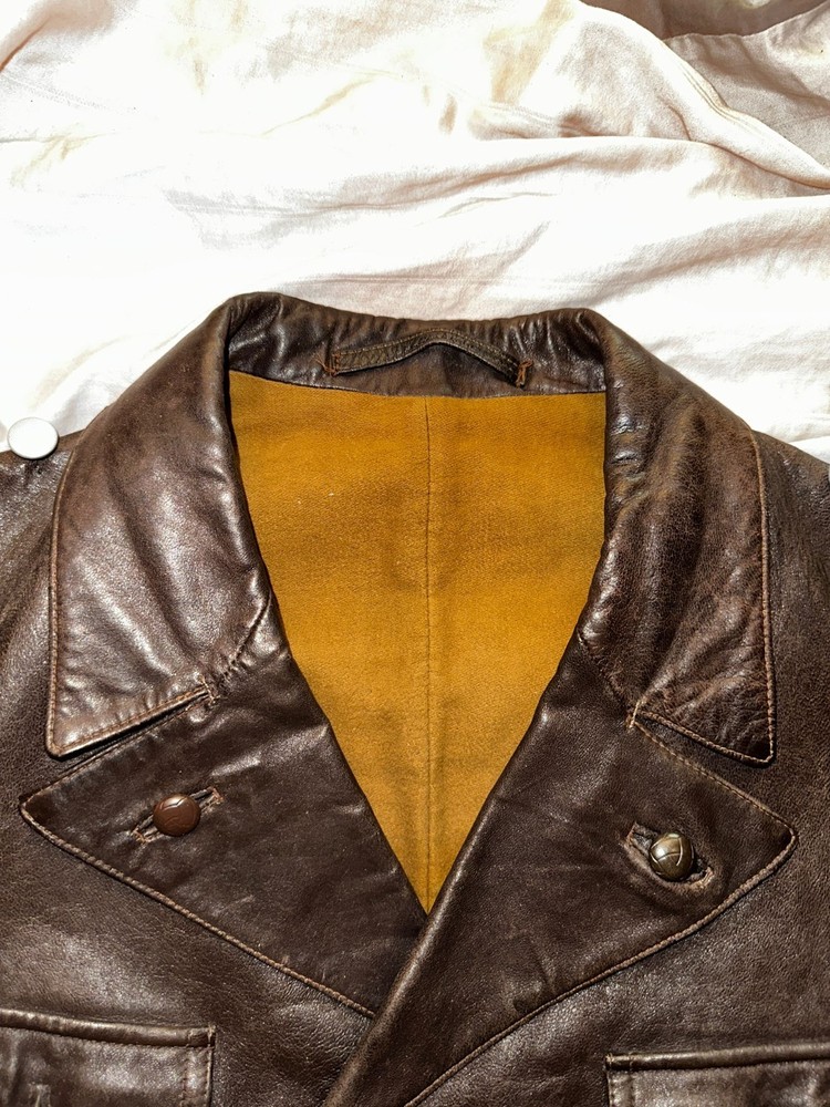 WW2 German Luftwaffe leather flight jacket ADEFA Minty 4 Patch Pockets Bakelite