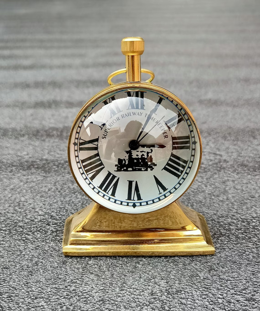 Double Face Brass Clock, Nautical Brass Tabletop Clock, Study Table Clock, Room