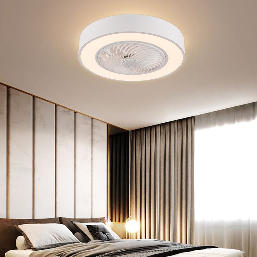 22'' Modern LED Ceiling Fan Light Flush Mount Dimmable Chandelier Lamp w/ Remote