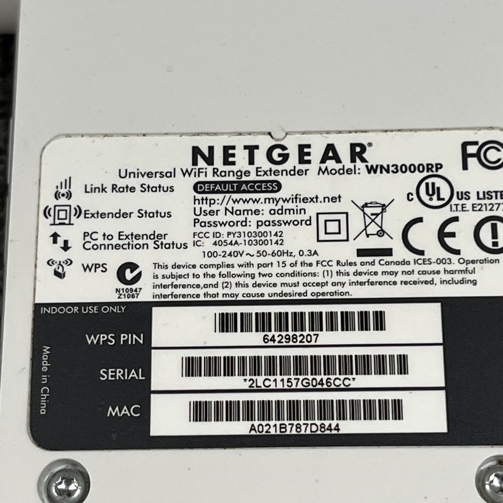 NETGEAR UNIVERSAL WIFI RANGE EXTENDER WN3000RP