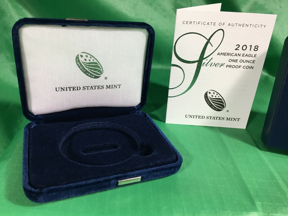 2018 W US Mint American Silver Eagle Proof Case, Box, COA - No Coin