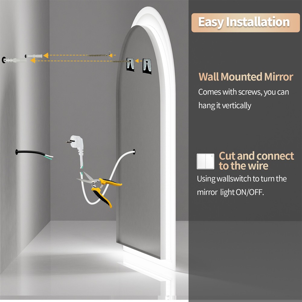 Arched LED Bathroom Mirror for Wall Backlight Antifog Vanity Mirror Waterproof