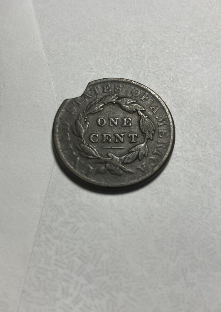 1833 Usa Liberty Bust One Cent Coin With Chip Missing