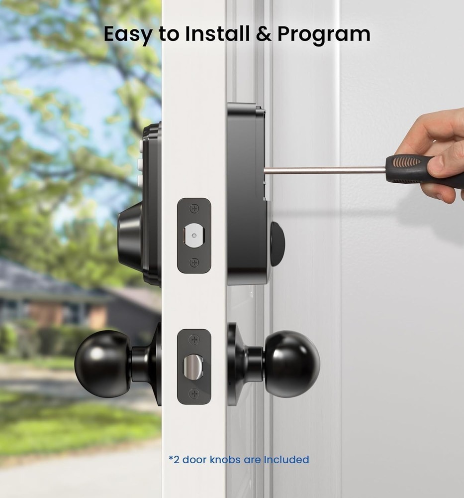 Fingerprint Door Lock with 2 Knobs - Keyless Entry Door Lock with Handle, Ele...