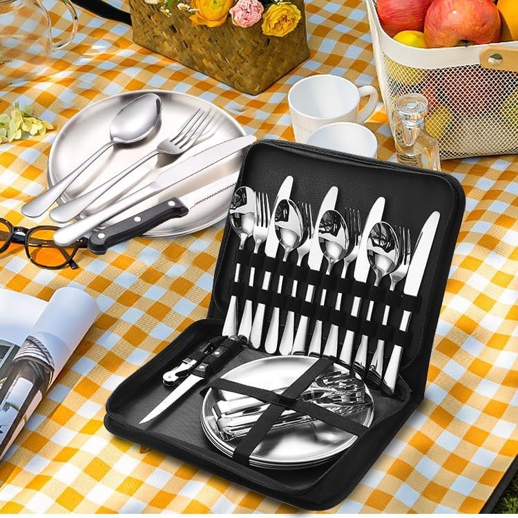 20pcs Camping Kitchen Tableware Mess Cutlery for 4 Person Dinnerware Set Picnic
