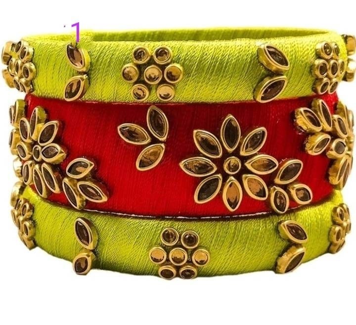 Silk Thread Bangles Handmade Kundan 6 Bangles