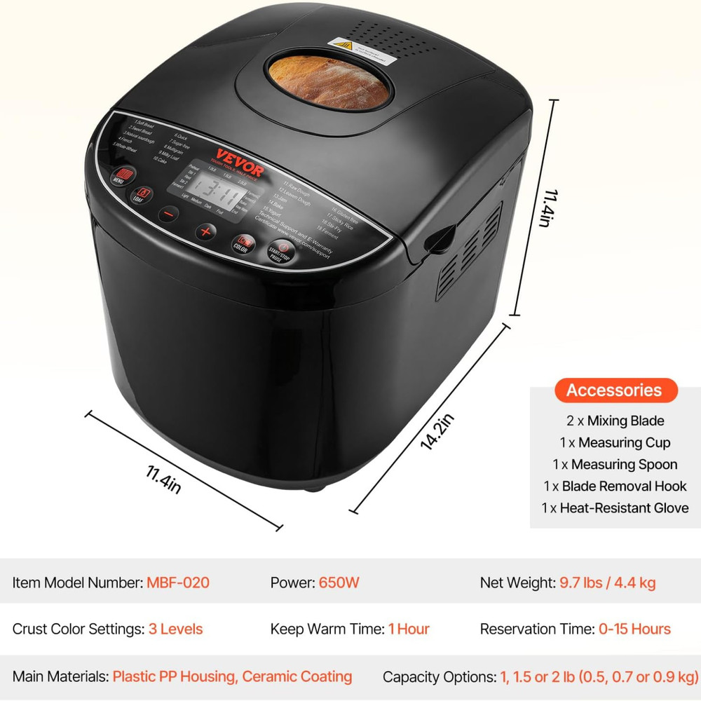 Bread Maker, 19-in-1 2LB Dough Machine, Nonstick Ceramic Pan Automatic Breadmake