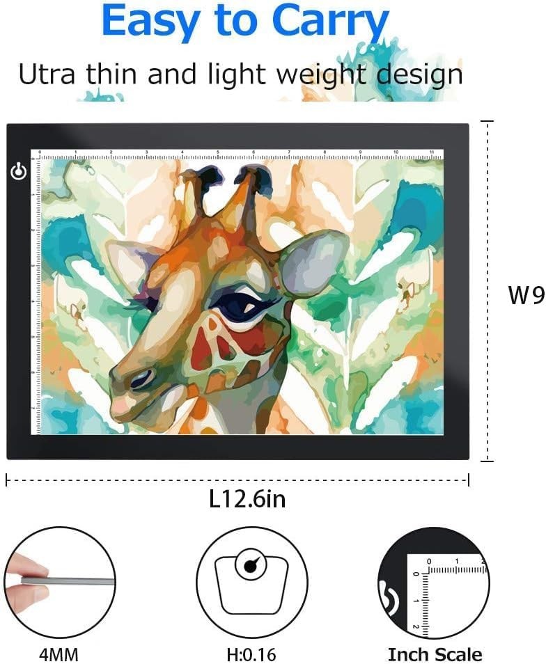 A4 LED Light Box for Tracing and Drawing - Ultra Thin Adjustable Light Table, US