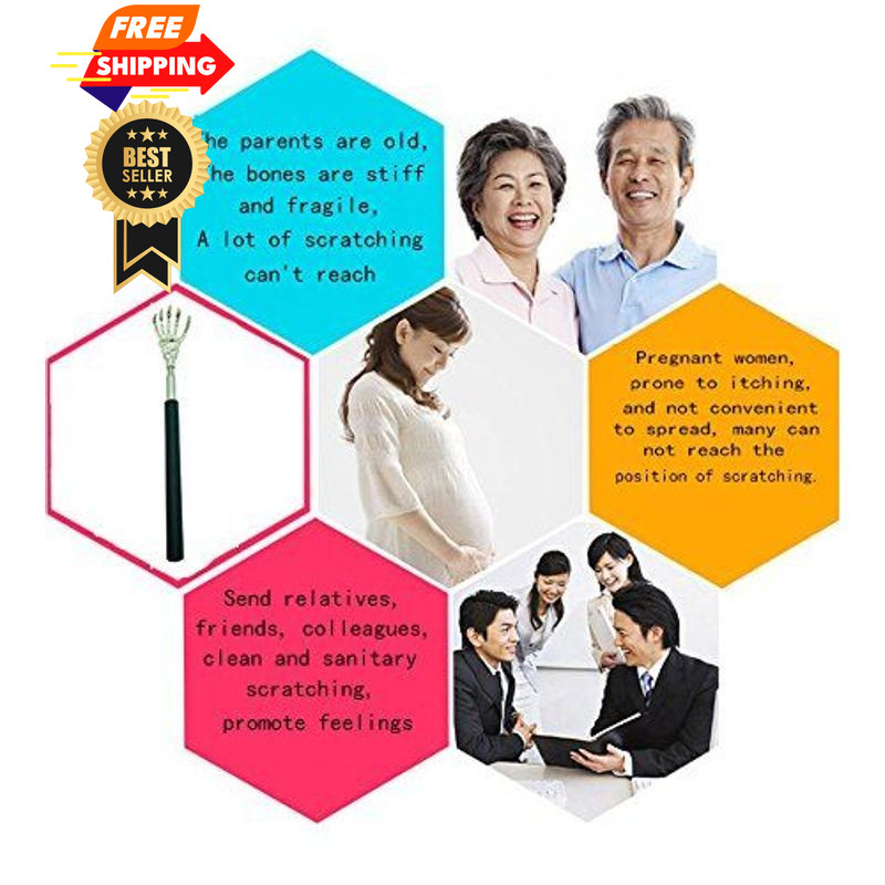 2-Pack Skeleton Hand Back Scratcher Portable Extendable 3 Piece Set, Black