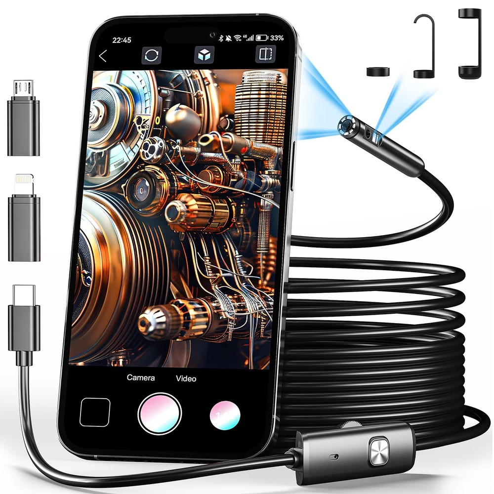 Dual Lens Endoscope Borescope Inspection Camera with 8 Adjustable LED Lights ...