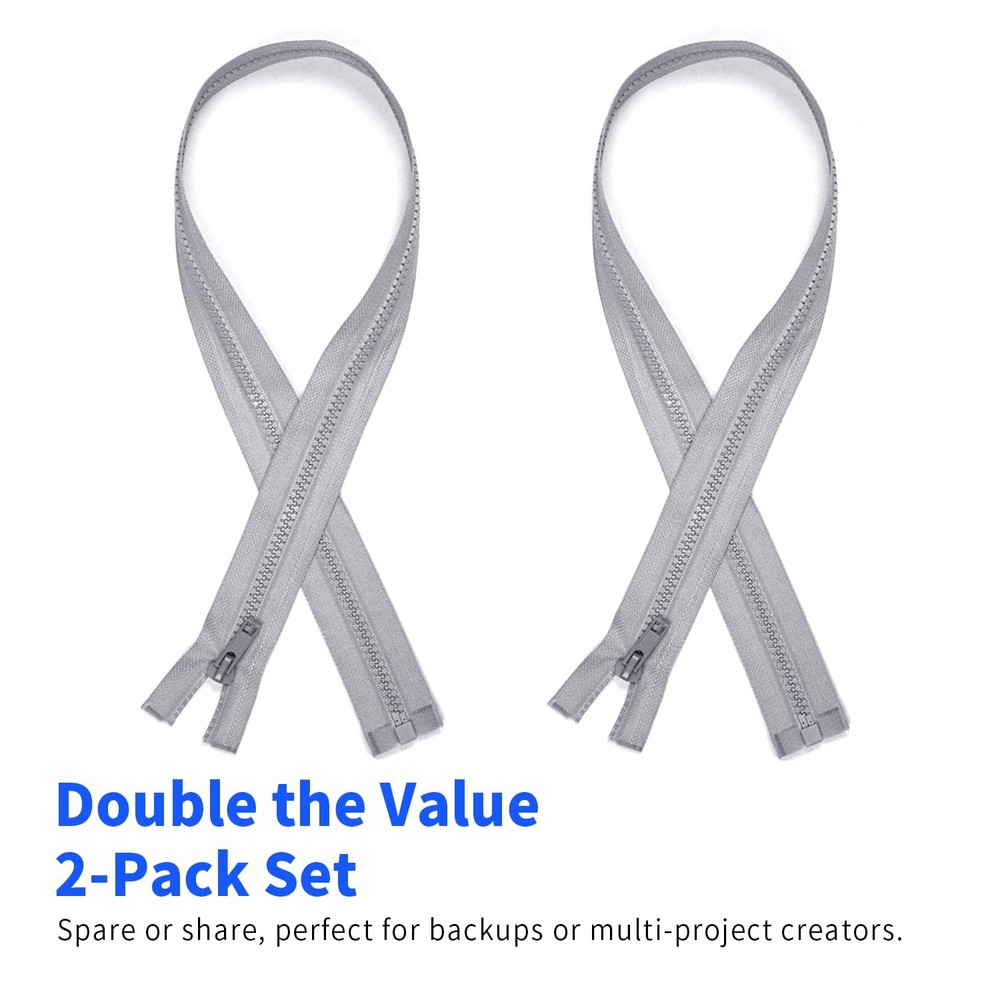 2 PCS 5 19 Inch Zippers Sewing Separating Jacket Grey Right-Insert Plastic