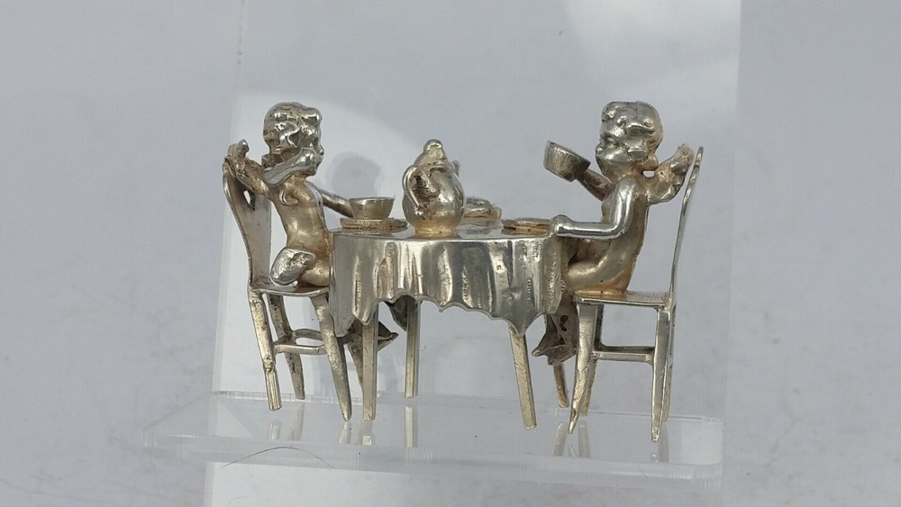 Victorian silver miniature Cherubs tea party dining table Berthold Muller 1898