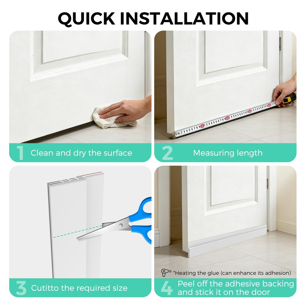 Hojoy 2 Pack Under Door Draft Stopper, Adjustable Sweep 2 Pack, White