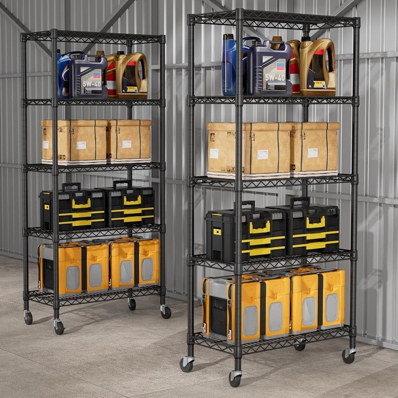 Heavy Duty Adjustable Shelving Unit Utility Rack Storage Solution W/ Wheels New