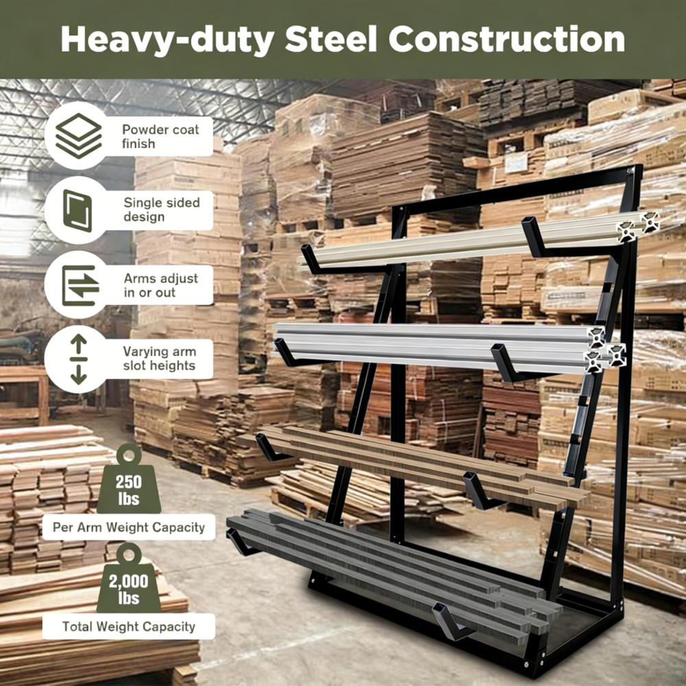 2000LBS 4-Tier Floor Standing Horizontal Storage Rack for Lumber/Pipe Adjustable