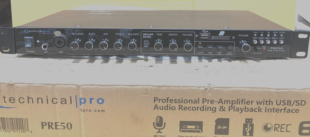 Technical Pro Bluetooth USB/SD Preamp Mixing Recorder w/2 Mic Inputs+9 Band EQ