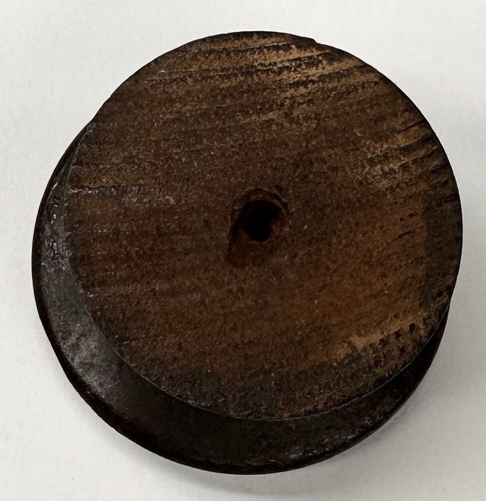 Antique Lathe Turned Walnut Ring Drawer Pull Knob Hardware, 1 7/8"