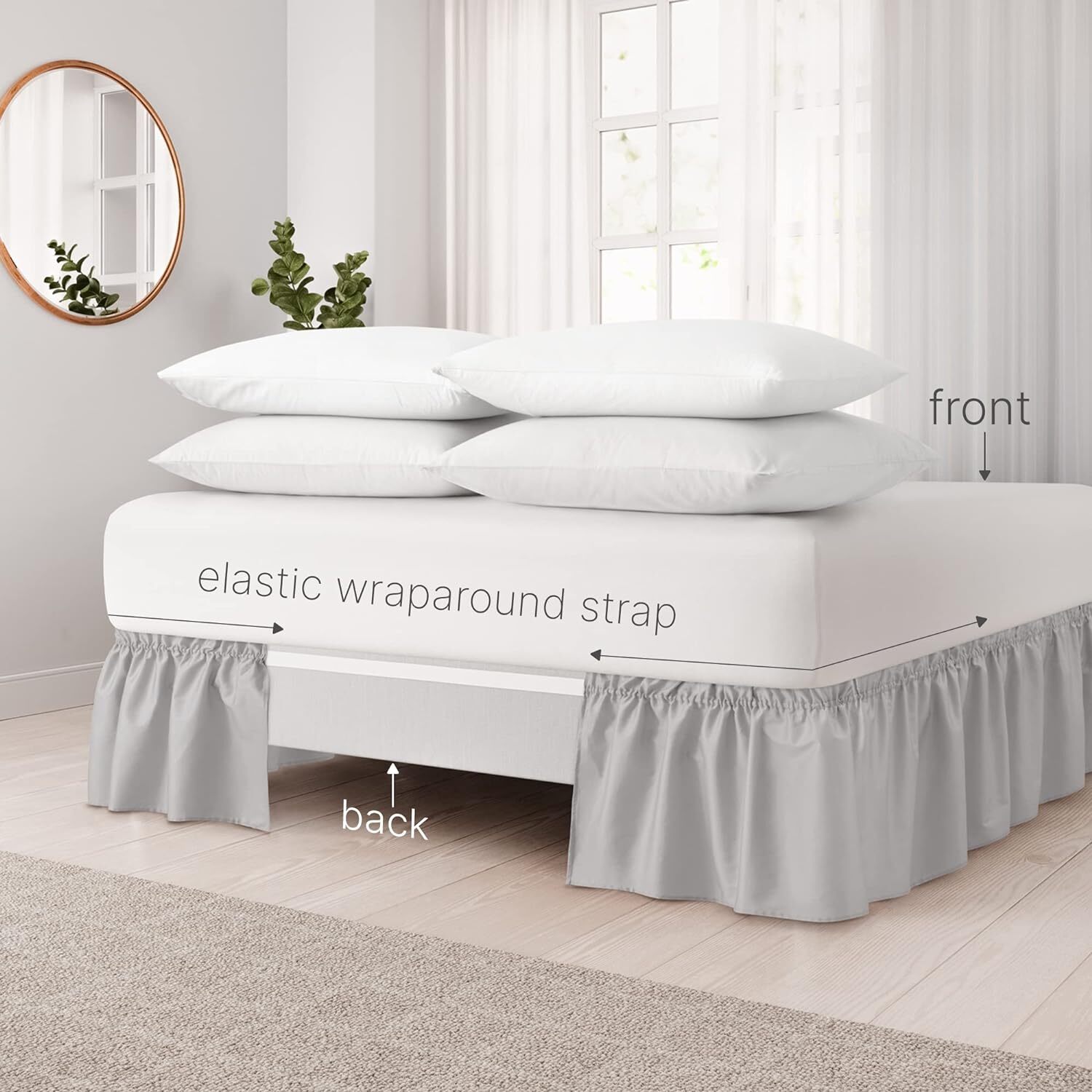 Wrap Around Dust Ruffle Bed Skirt, Easy Fit & Pleated 12" Drop by CGK Linens