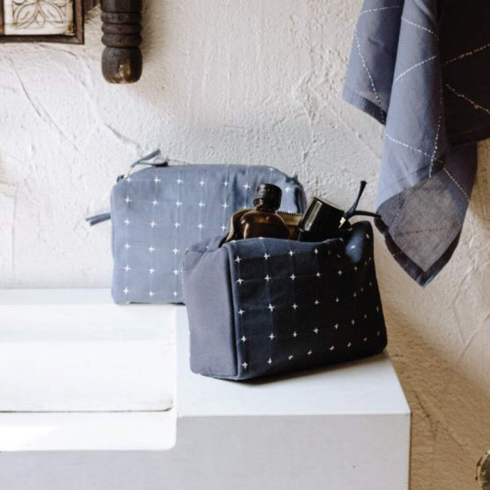 Medium Toiletry Bag | Navy Cross-Stitch