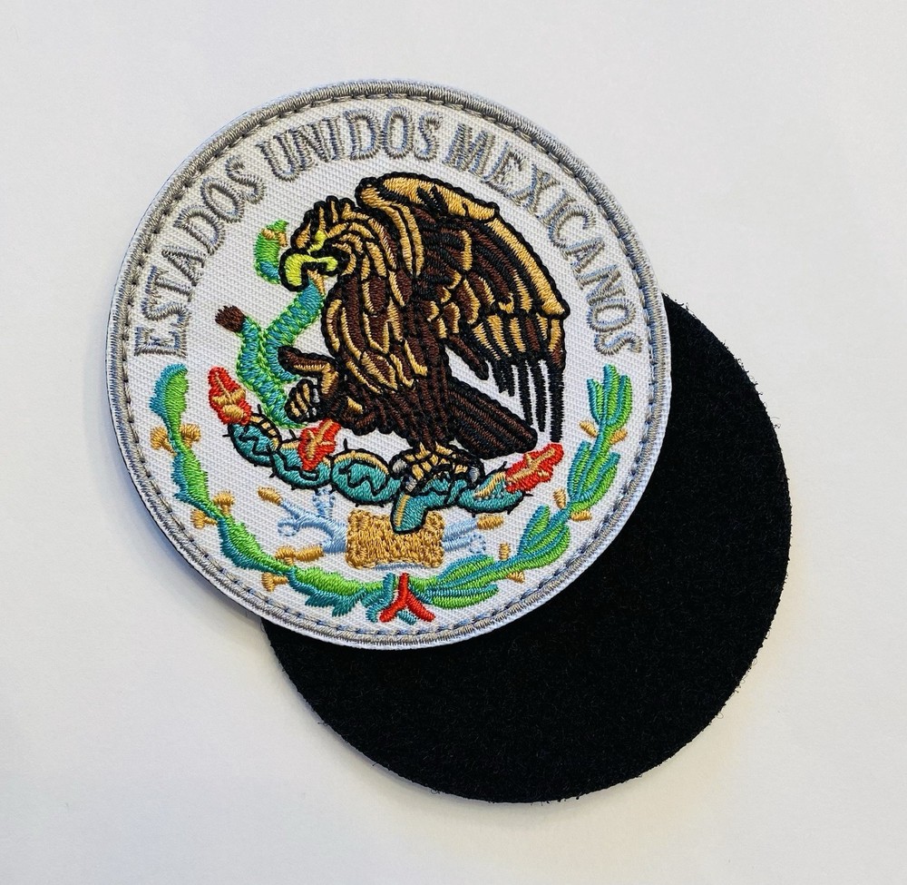 MEXICO FLAG EAGLE ESTADOS UNIDOS MEXICANOS WHITE HOOK & LOOP  EMBROIDERED  PATCH