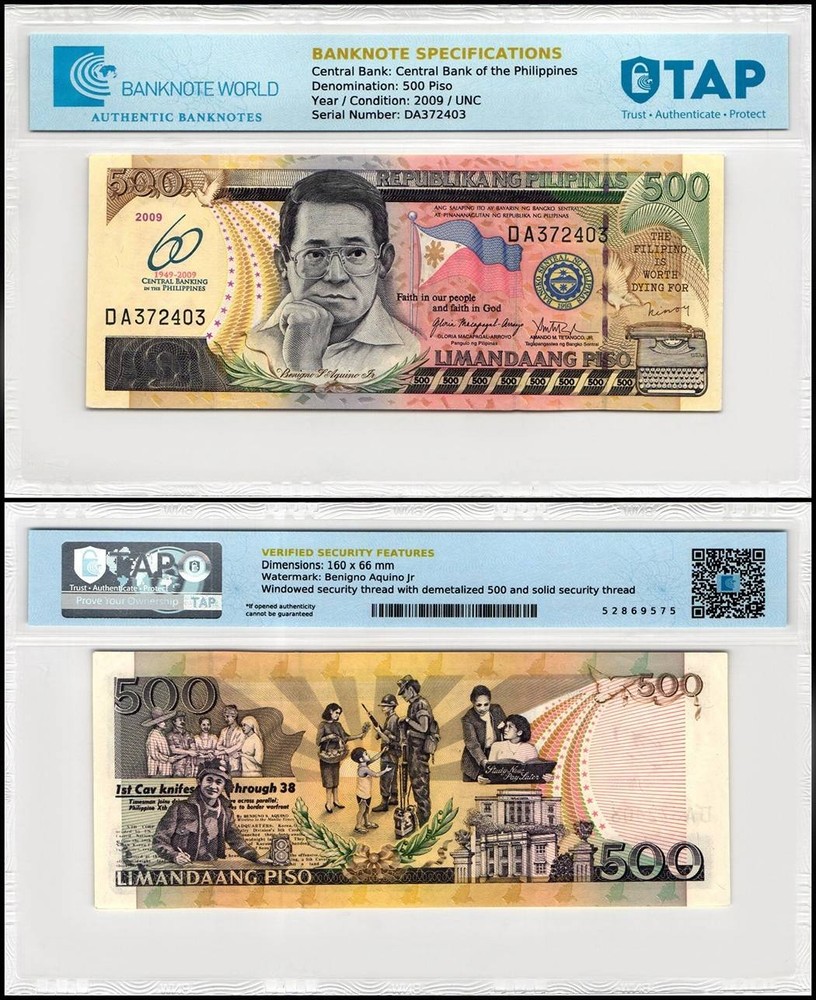 Philippines 500 Piso, 2009, P-204, UNC, Commemorative, TAP Authenticated