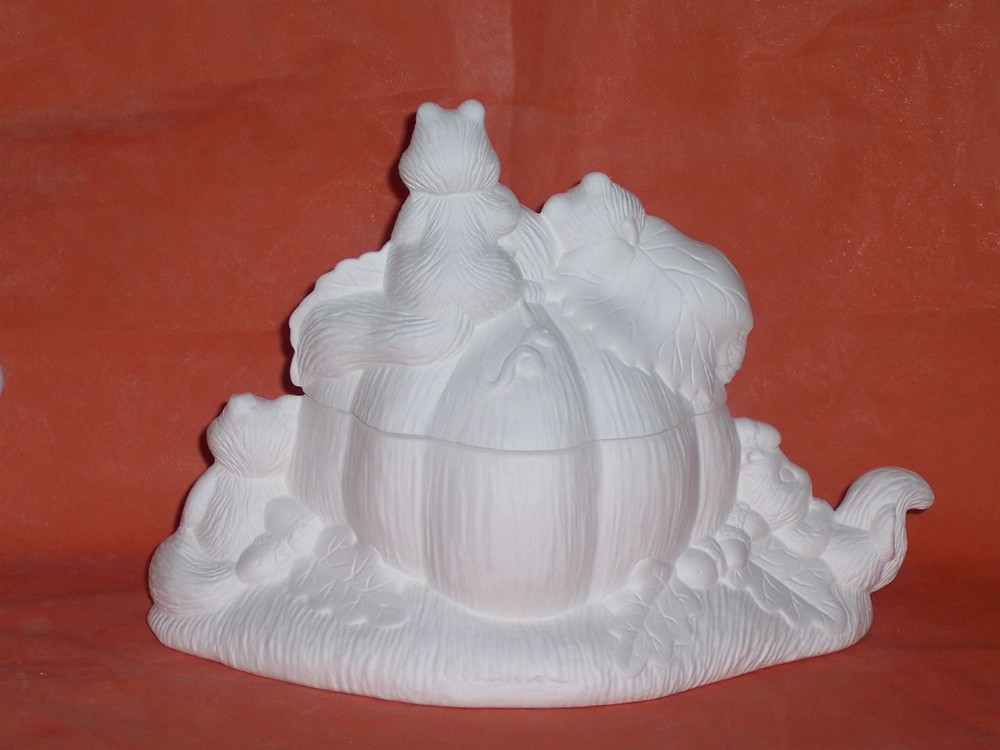 Ceramic Bisque~~ Ready to Paint ~~Squirrels and Pumpkin Box