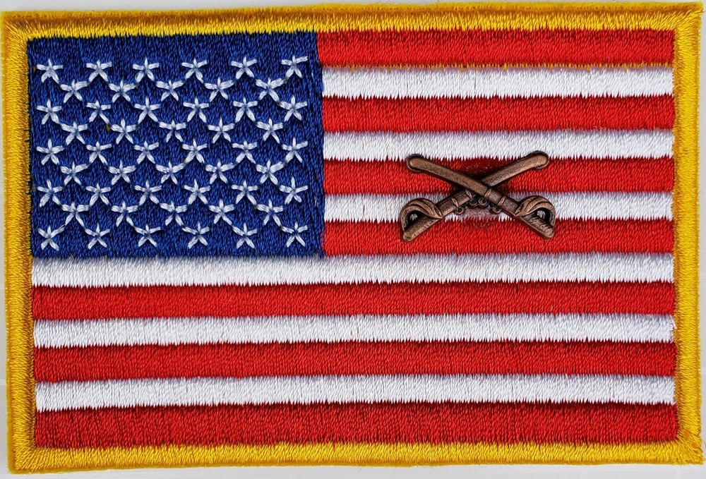 American Flag Cavalry Patch iron-on GOLD Edges Border