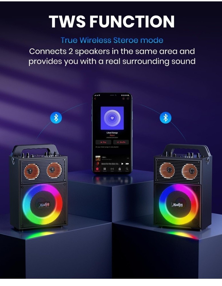 Moukey Karaoke Machine Gray Portable Bluetooth PA System Bluetooth Speaker 150W