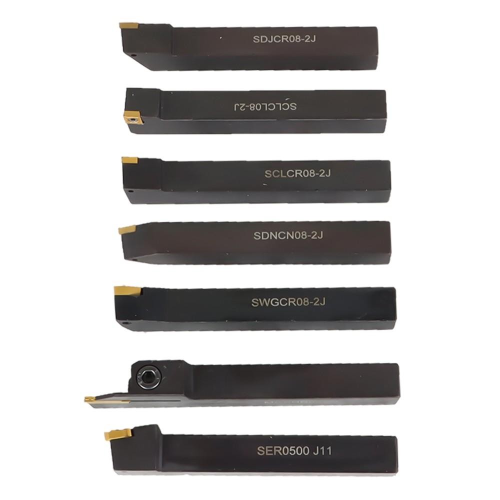 7Pcs Carbide Indexable Turning Tool 1/2" Lathe Tool Bit Thread Insert+Holder Kit