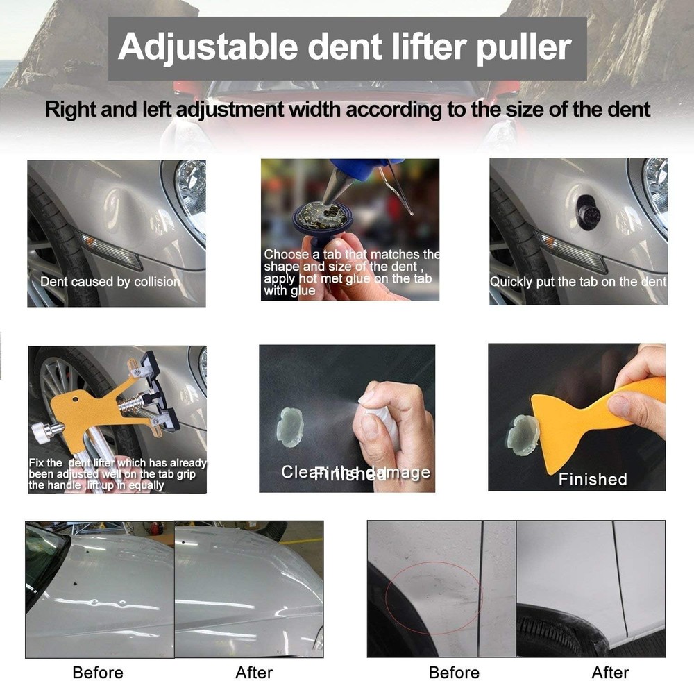 Auto Dent Puller Kit - Adjustable Golden Dent Remover Tools Paintless Dent Repai
