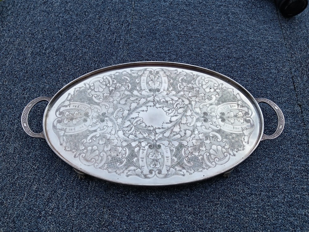 Viners Alpha Plate Chased Engraving Double Handled Oval Serving Tray 53cm Long