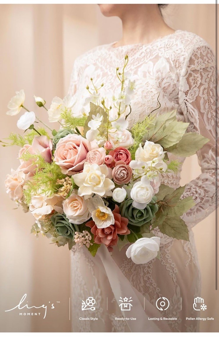 Ling's moment Coral Pink Wedding Bouquets for Bride, Blush Garden Bridal 13”