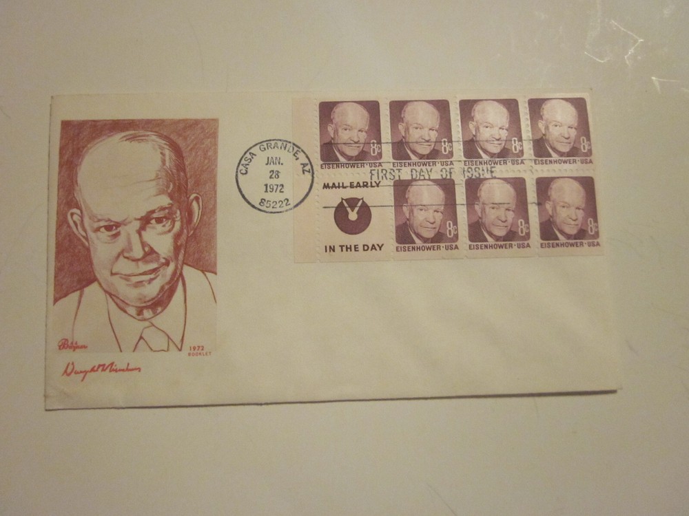 U.S. FIRST DAY COVERS #1395D EISENHOWER PANE - 7+ MAIL EARLY LABEL BAZAAR CACHET