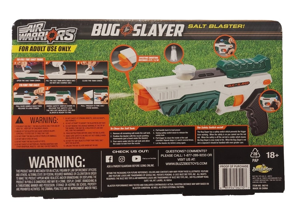 Bug Slayer Salt Blaster Bug Killer Fly Stopper Pistol Gun With Safety 🆕