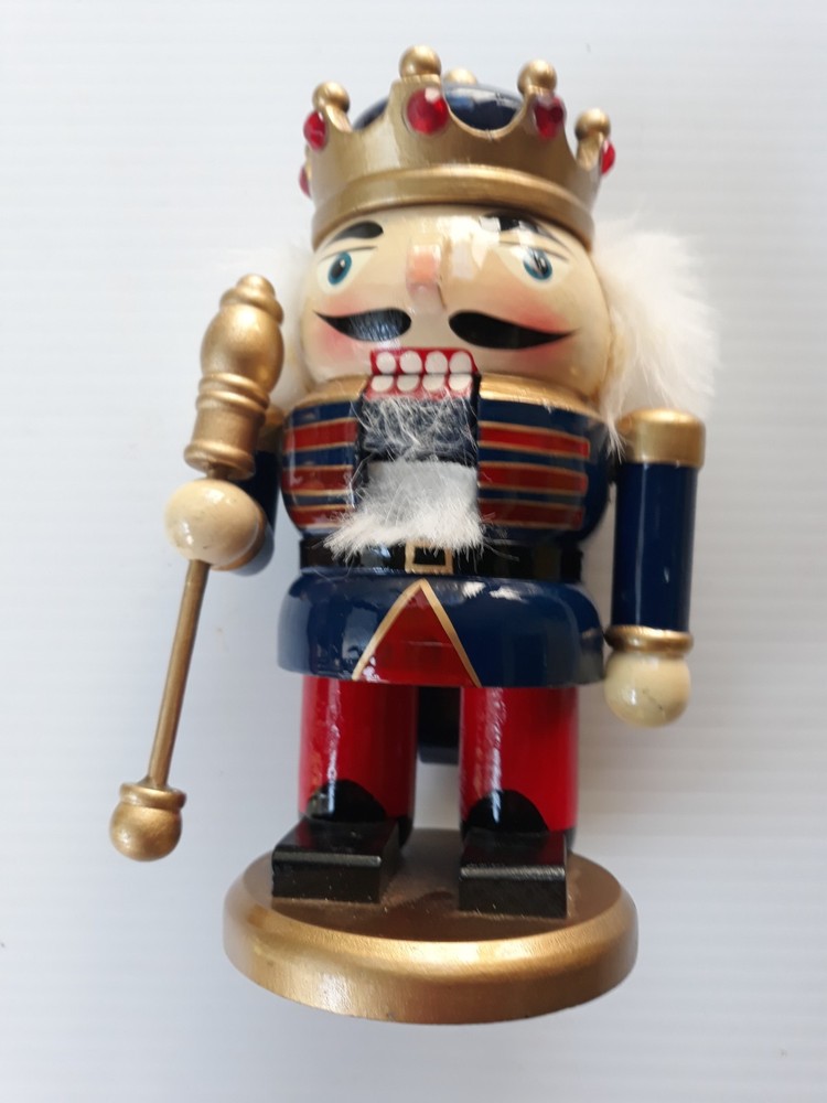 Nutcracker Figurine, 7" Tall, Wooden King With Crown