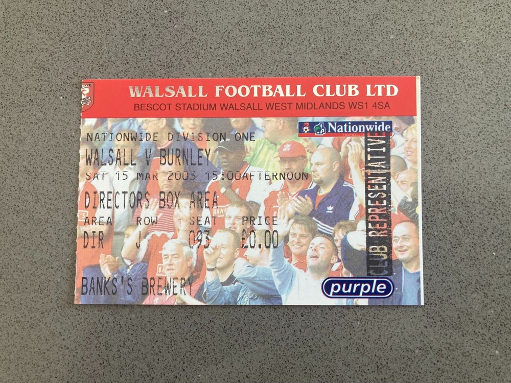 Walsall v Burnley 2002-03 Match Ticket