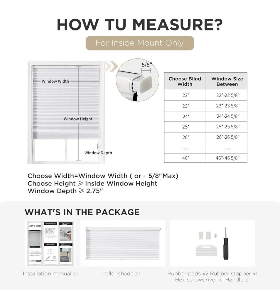 Joydeco Gray Cellular Shade 35 X 64” New