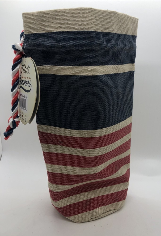 Tito's Vodka Canvas Drawstring Red, White, & Blue Bottle Bag