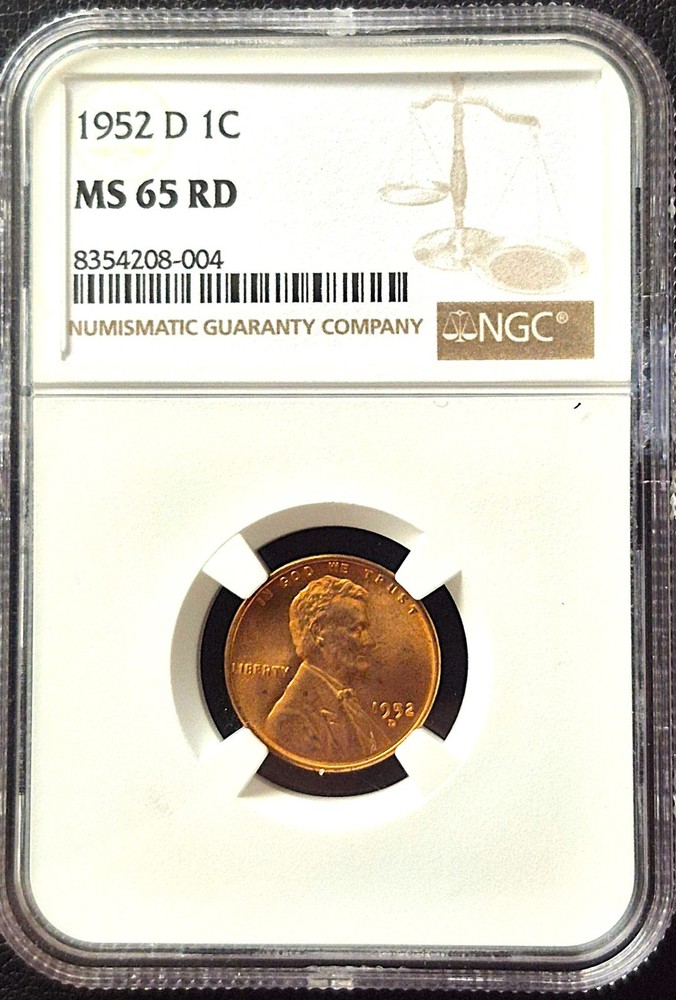 1952-D MS65 RD 1 C LINCOLN PENNY